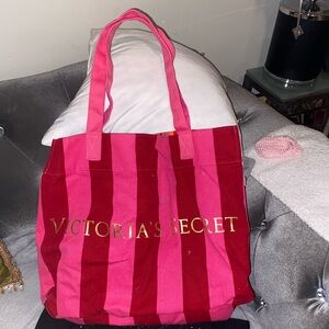 Victoria's Secret Striped Pink and Black Tote Trio